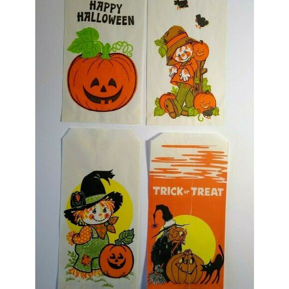 Halloween Candy Trick Or Treat Loot Bags Cute Scarecrows Witch Black Cat Lot 4 - Picture 1 of 6